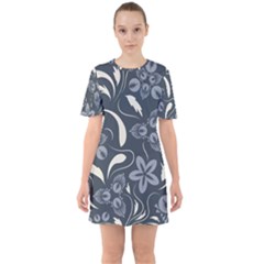 Folk Flowers Pattern  Sixties Short Sleeve Mini Dress by Eskimos