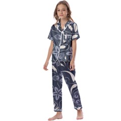 Folk Flowers Pattern  Kids  Satin Short Sleeve Pajamas Set by Eskimos