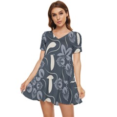 Folk Flowers Pattern  Tiered Short Sleeve Mini Dress