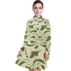 Folk Flowers Pattern  Long Sleeve Chiffon Shirt Dress by Eskimos