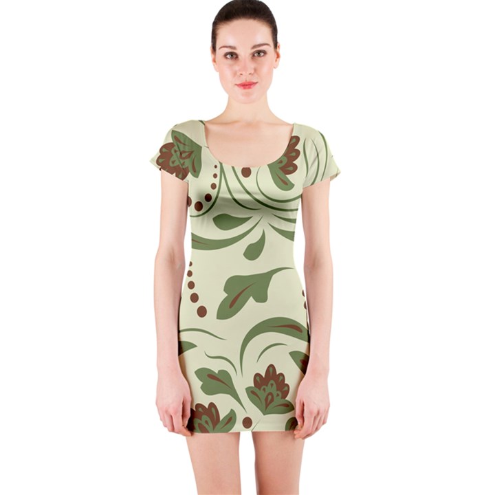 Folk flowers pattern  Short Sleeve Bodycon Dress