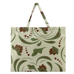 Folk Flowers Pattern  Zipper Large Tote Bag by Eskimos