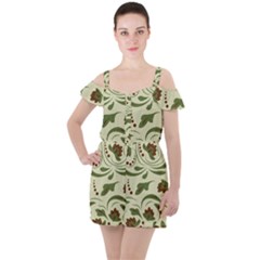 Folk Flowers Pattern  Ruffle Cut Out Chiffon Playsuit by Eskimos