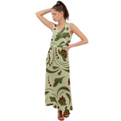 Folk Flowers Pattern  V-neck Chiffon Maxi Dress by Eskimos