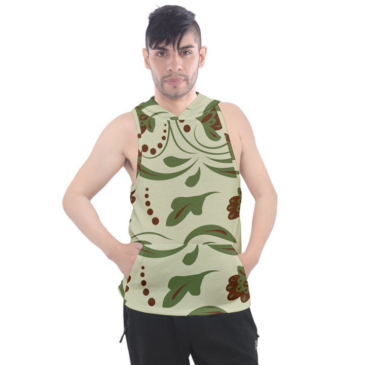 Folk flowers pattern  Men s Sleeveless Hoodie