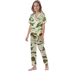 Folk Flowers Pattern  Kids  Satin Short Sleeve Pajamas Set