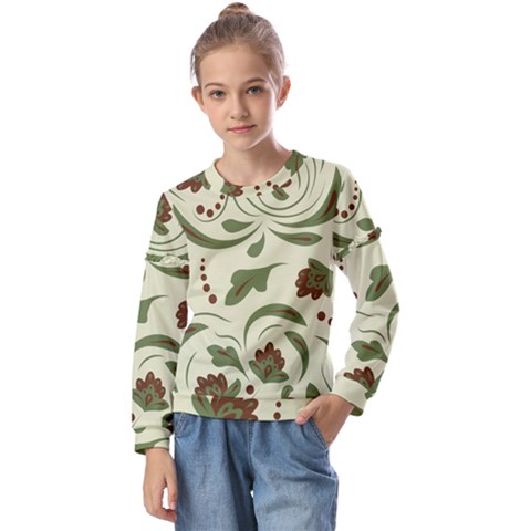 Folk Flowers Pattern  Kids  Long Sleeve Tee With Frill  by Eskimos