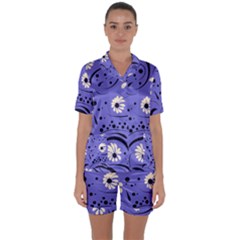 Folk Flowers Pattern  Satin Short Sleeve Pajamas Set by Eskimos