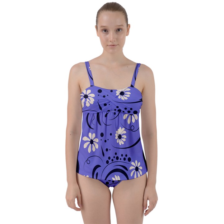 Folk flowers pattern  Twist Front Tankini Set