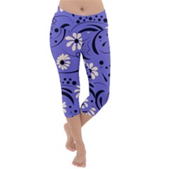 Folk Flowers Pattern  Lightweight Velour Capri Yoga Leggings by Eskimos