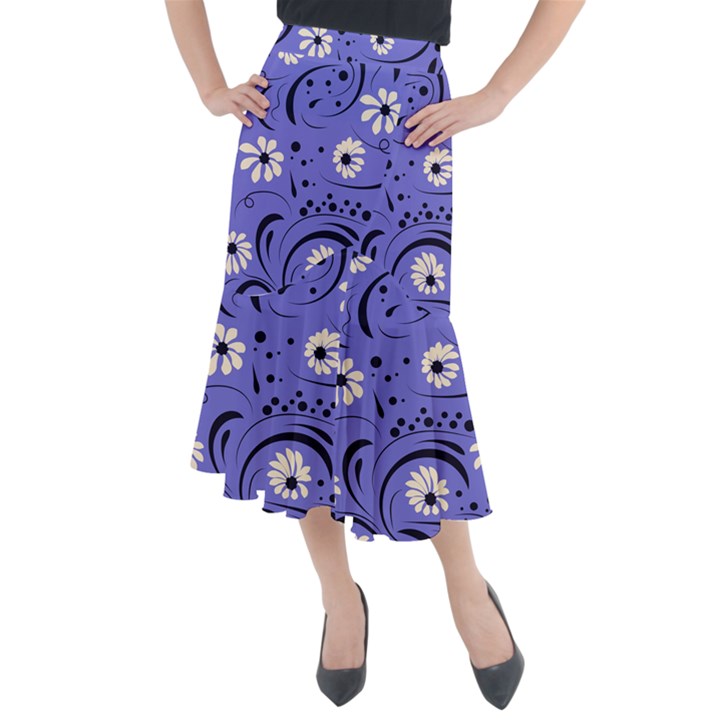 Folk flowers pattern  Midi Mermaid Skirt