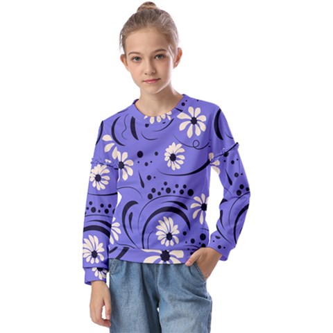 Folk Flowers Pattern  Kids  Long Sleeve Tee With Frill  by Eskimos