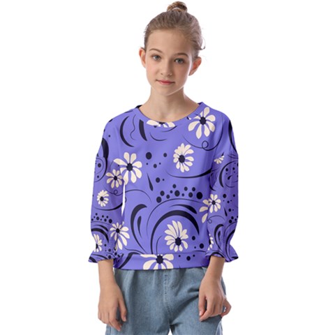 Folk Flowers Pattern  Kids  Cuff Sleeve Top by Eskimos