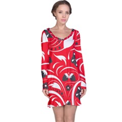 Folk Flowers Pattern  Long Sleeve Nightdress by Eskimos