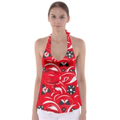 Folk Flowers Pattern  Babydoll Tankini Top by Eskimos