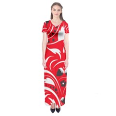 Folk Flowers Pattern  Short Sleeve Maxi Dress by Eskimos