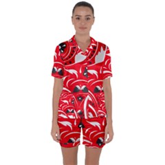 Folk Flowers Pattern  Satin Short Sleeve Pajamas Set by Eskimos