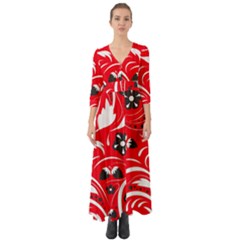 Folk Flowers Pattern  Button Up Boho Maxi Dress by Eskimos