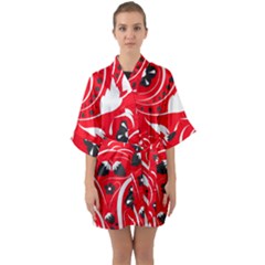 Folk Flowers Pattern  Half Sleeve Satin Kimono  by Eskimos