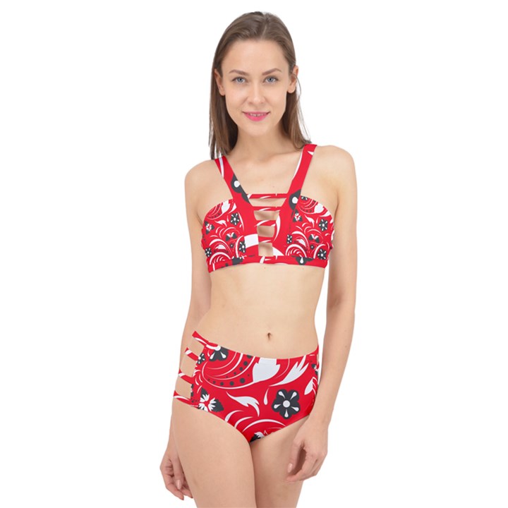 Folk flowers pattern  Cage Up Bikini Set