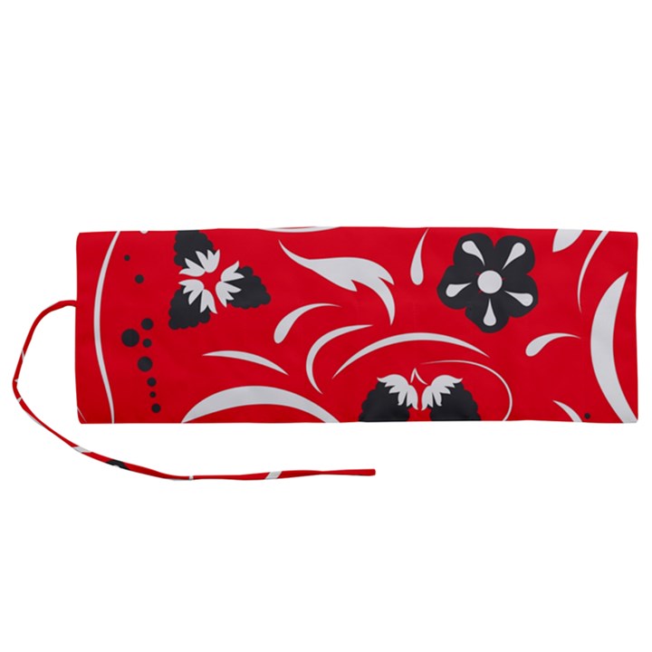 Folk flowers pattern  Roll Up Canvas Pencil Holder (M)