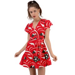 Folk Flowers Pattern  Flutter Sleeve Wrap Dress by Eskimos