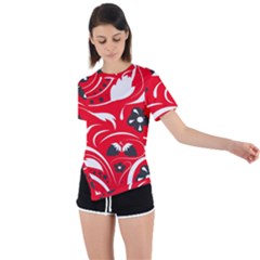 Folk Flowers Pattern  Asymmetrical Short Sleeve Sports Tee by Eskimos