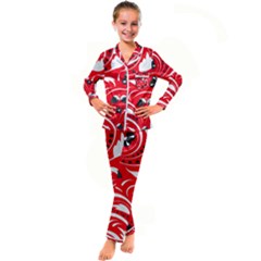 Folk Flowers Pattern  Kid s Satin Long Sleeve Pajamas Set by Eskimos