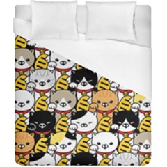 Cat-seamless-pattern-lucky-cat-japan-maneki-neko-vector-kitten-calico-pet-scarf-isolated-repeat-back Duvet Cover (california King Size) by elchino