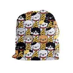 Cat-seamless-pattern-lucky-cat-japan-maneki-neko-vector-kitten-calico-pet-scarf-isolated-repeat-back Drawstring Pouch (xl) by elchino