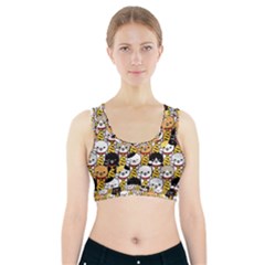 Cat-seamless-pattern-lucky-cat-japan-maneki-neko-vector-kitten-calico-pet-scarf-isolated-repeat-back Sports Bra With Pocket by elchino