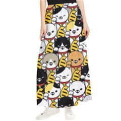 Cat-seamless-pattern-lucky-cat-japan-maneki-neko-vector-kitten-calico-pet-scarf-isolated-repeat-back Maxi Chiffon Skirt by elchino