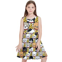 Cat-seamless-pattern-lucky-cat-japan-maneki-neko-vector-kitten-calico-pet-scarf-isolated-repeat-back Kids  Skater Dress by elchino