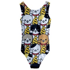 Cat-seamless-pattern-lucky-cat-japan-maneki-neko-vector-kitten-calico-pet-scarf-isolated-repeat-back Kids  Cut-out Back One Piece Swimsuit