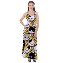 Cat-seamless-pattern-lucky-cat-japan-maneki-neko-vector-kitten-calico-pet-scarf-isolated-repeat-back Sleeveless Velour Maxi Dress by elchino