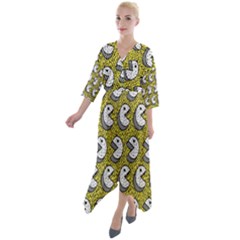 Memphis-seamless4-[converted5]redbubble8192 Quarter Sleeve Wrap Front Maxi Dress