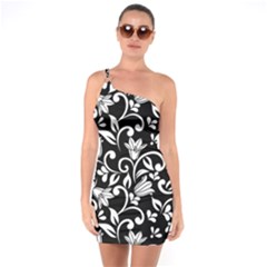 Black And White Bluebells One Soulder Bodycon Dress by Tizzee