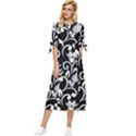 Black and White Bluebells Bow Sleeve Chiffon Midi Dress View1