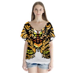 Bigcat Butterfly V-neck Flutter Sleeve Top by IIPhotographyAndDesigns