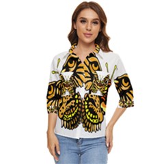 Bigcat Butterfly Women s Quarter Sleeve Pocket Shirt