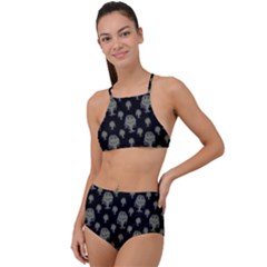 Funny Monsters Motif Drawing Pattern High Waist Tankini Set