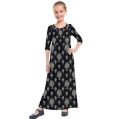 Funny Monsters Motif Drawing Pattern Kids  Quarter Sleeve Maxi Dress