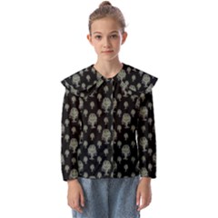 Funny Monsters Motif Drawing Pattern Kids  Peter Pan Collar Blouse