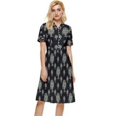 Funny Monsters Motif Drawing Pattern Button Top Knee Length Dress