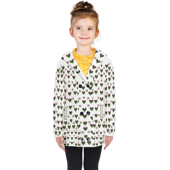 Hearts And Pearls For Love And Plants For Peace Kids  Double Breasted Button Coat