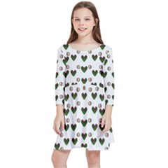 Hearts And Pearls For Love And Plants For Peace Kids  Quarter Sleeve Skater Dress