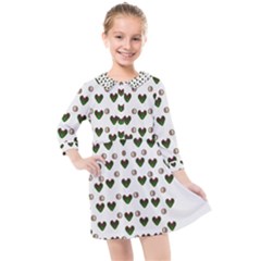 Hearts And Pearls For Love And Plants For Peace Kids  Quarter Sleeve Shirt Dress by pepitasart