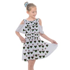 Hearts And Pearls For Love And Plants For Peace Kids  Shoulder Cutout Chiffon Dress by pepitasart