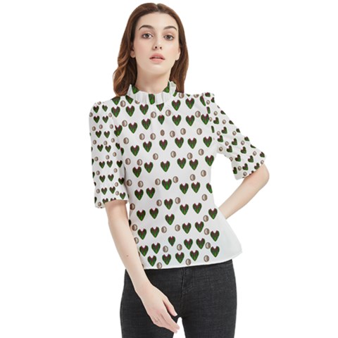 Hearts And Pearls For Love And Plants For Peace Frill Neck Blouse by pepitasart