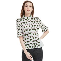 Hearts And Pearls For Love And Plants For Peace Frill Neck Blouse